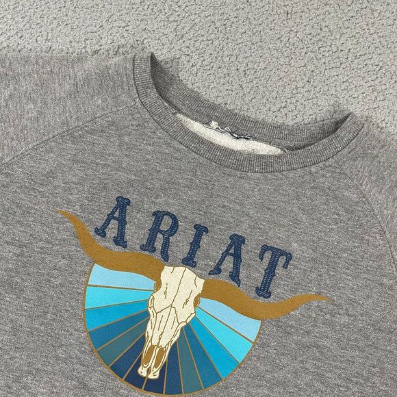 Ariat Real Pacific Steerhead Sweatshirt Women S Gray Western Crewneck Pullover - Picture 2 of 9